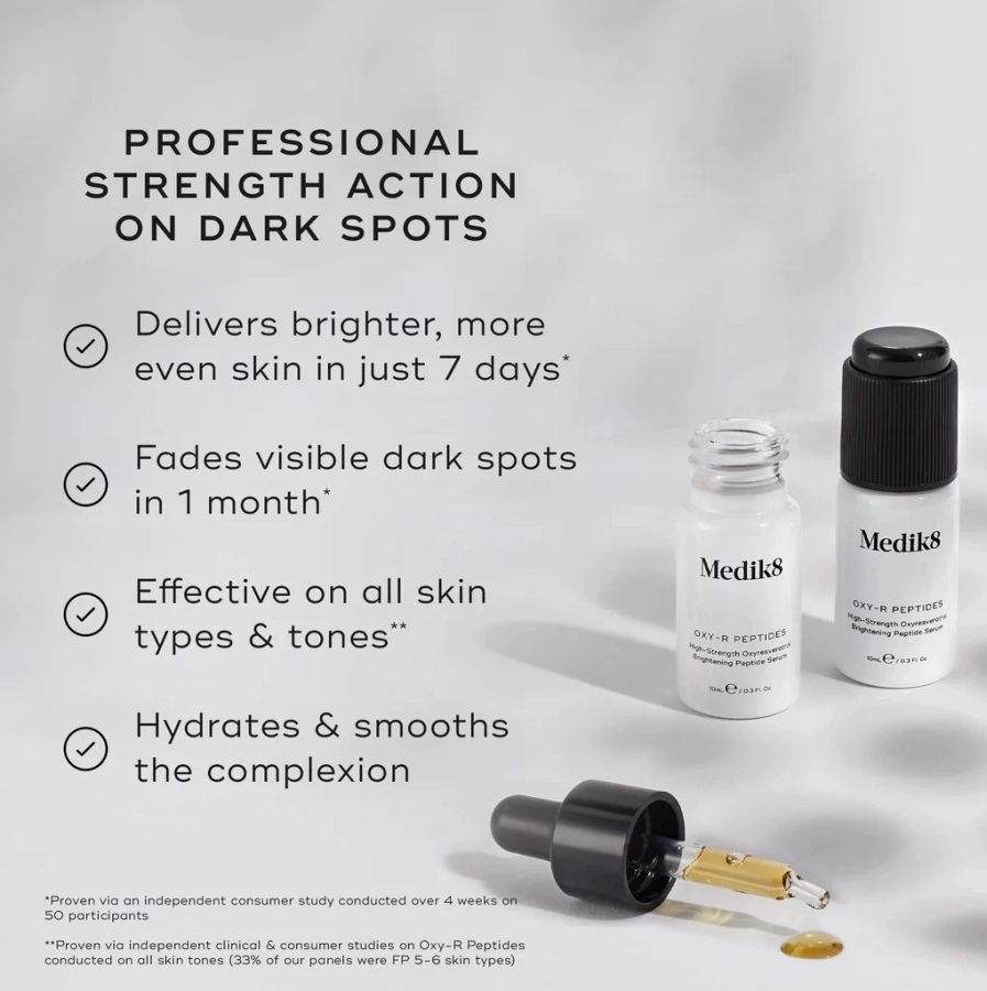 MEDIK8 Oxy-R Peptides Nawilżające serum rozjaśniające przebarwienia z 1% oksyresweratrolu 2 x 10 ml