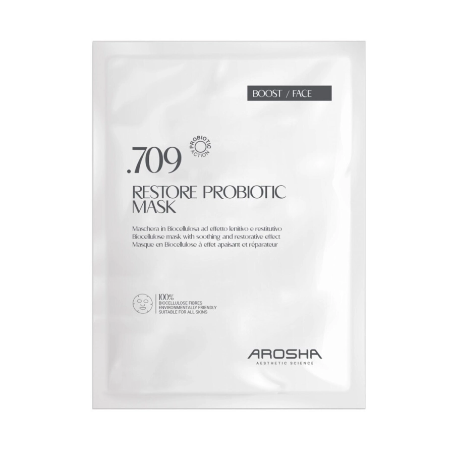 Arosha .709 Restore Probiotic Mask Łagodząca i regenerująca maska ​​wykonana w 100% z czystych włókien biocelulozowych 1 szt.