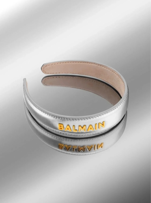 Balmain Leather Headband Large Silver Opaska Srebrna Duża