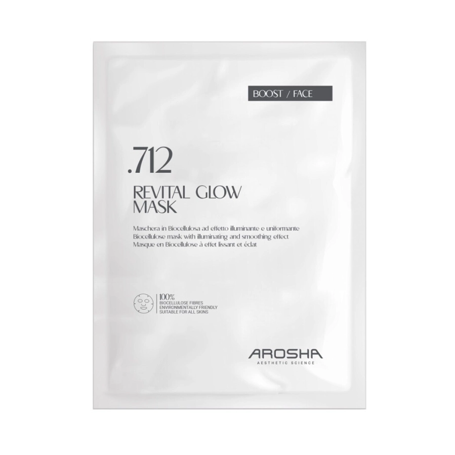 Arosha .712 Revital Glow Mask Maska rozświetlająca i wygładzająca wykonana w 100% z czystych włókien biocelulozowych 1 szt.