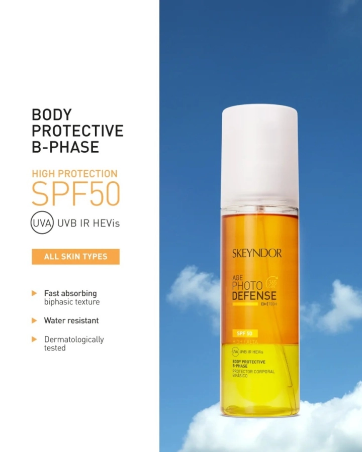 Skeyndor Age Photo Defense Body Protective B-Phase Oil SPF 50 Dwufazowy olejek ochronny do ciała SPF50 200 ml