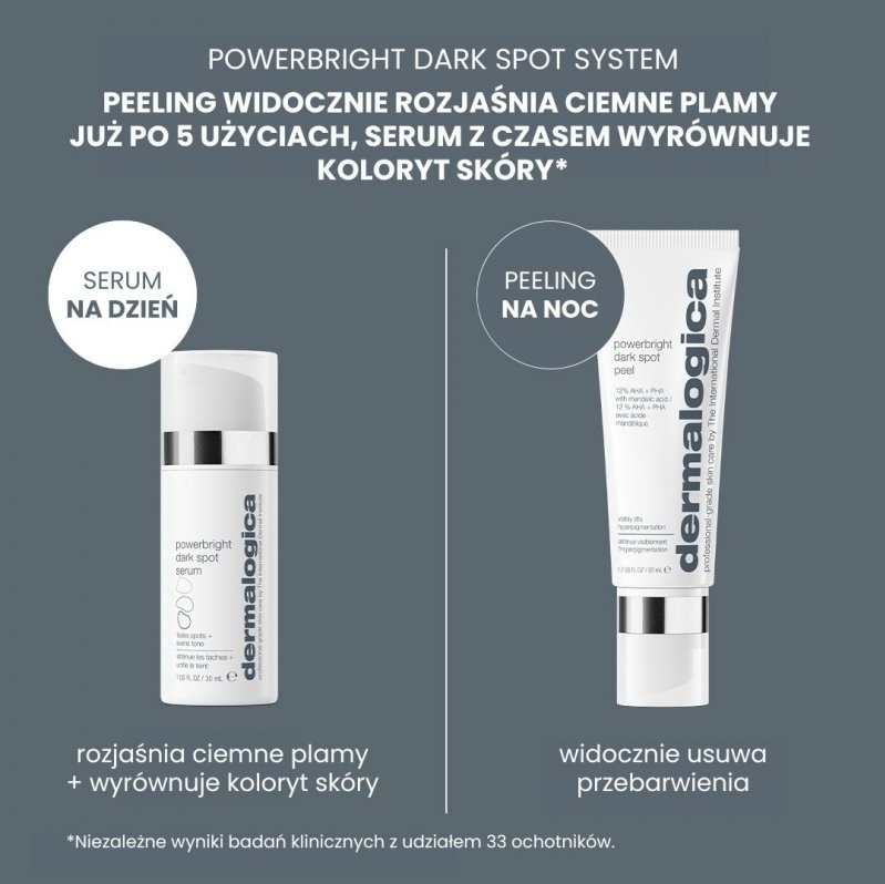 Dermalogica PowerBright Dark Spot System Serum likwidujące przebarwienia 30 ml + Peeling redukujący przebarwienia 50 ml