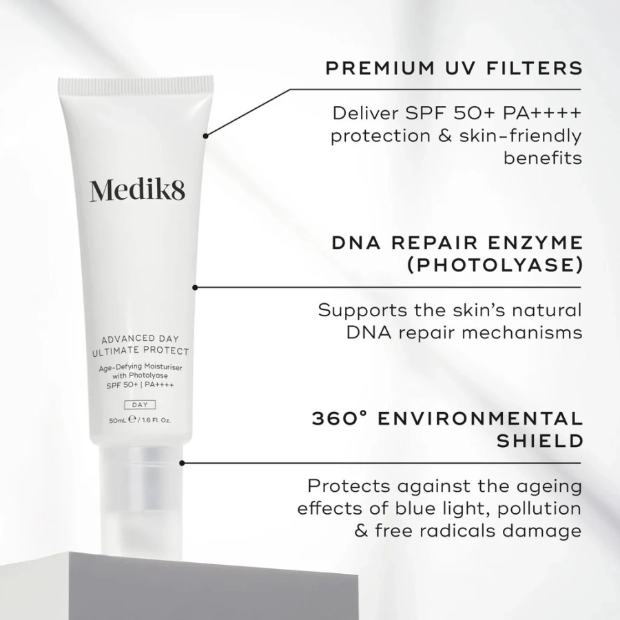 Medik8 Advanced Day Ultimate Protect Krem nawilżający z fotoliazą, zwalczający oznaki starzenia skóry, SPF 50+ | PA++++ 50 ml