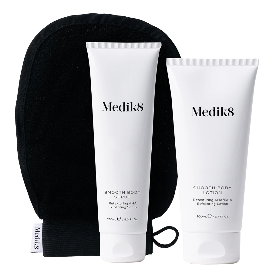Medik8 Smooth Body Exfoliating Kit Odmładzający system kwasów AHA i BHA dla suchej i szorstkiej skóry 150 ml | 200 ml