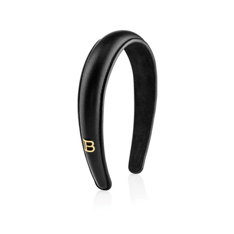 Balmain Black Leather Puffed Headband Opaska Czarna ze złotym monogramem