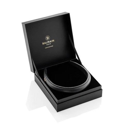 Balmain Black Leather Puffed Headband Opaska Czarna ze złotym monogramem