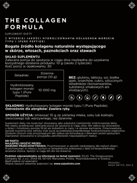 Zojo The Collagen Formula Hydrolizowany kolagen rybi w proszku do picia 300 g